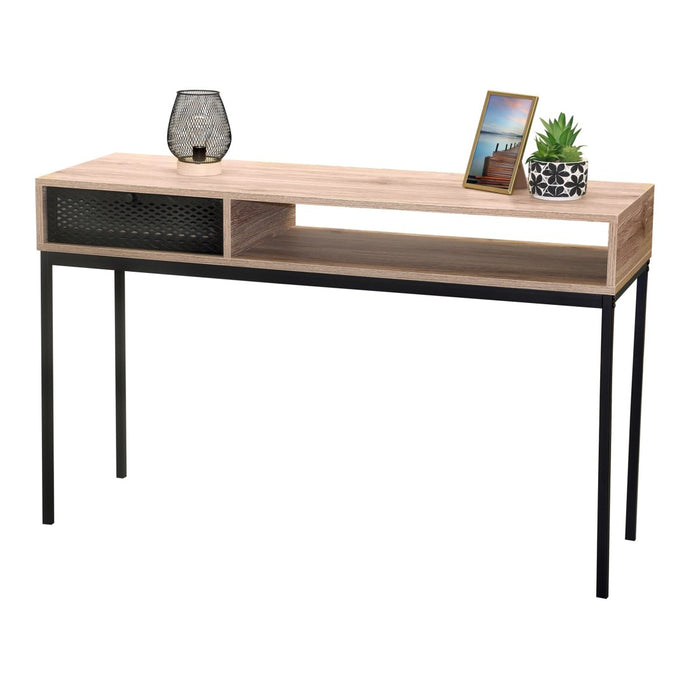 Consolle d''ingresso in stile classico – Un cassetto e uno scomparto, colore rovere invecchiato, dimensioni 120x39x75 cm – Collezione METALIX