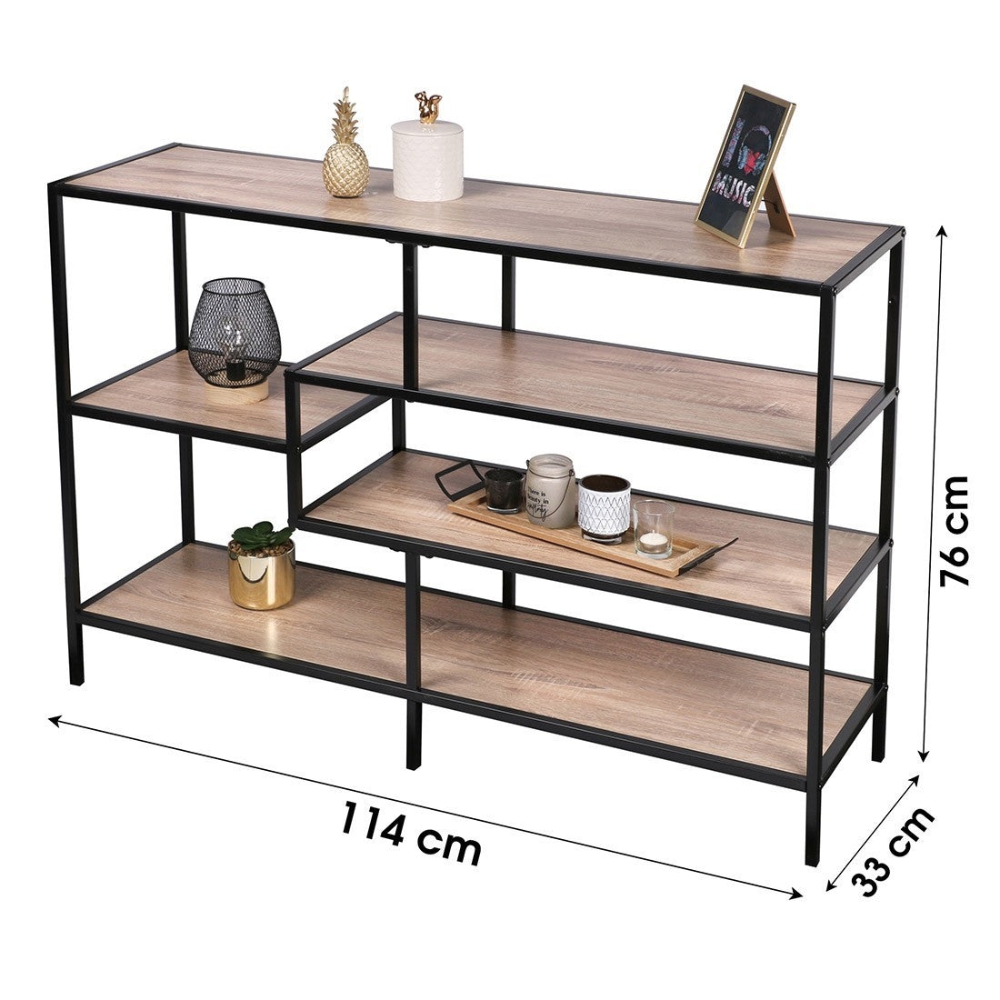 Consolle d'ingresso stile industriale collezione HOLBORN. Colore rovere e nero. 5 scaffali