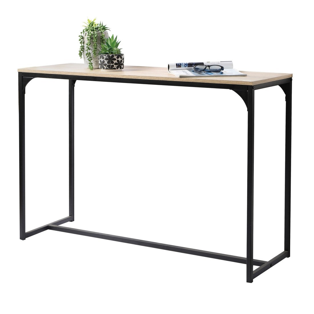 Consolle d''ingresso stile industriale collezione RANONG - Struttura in metallo nero e piano in colore rovere chiaro.