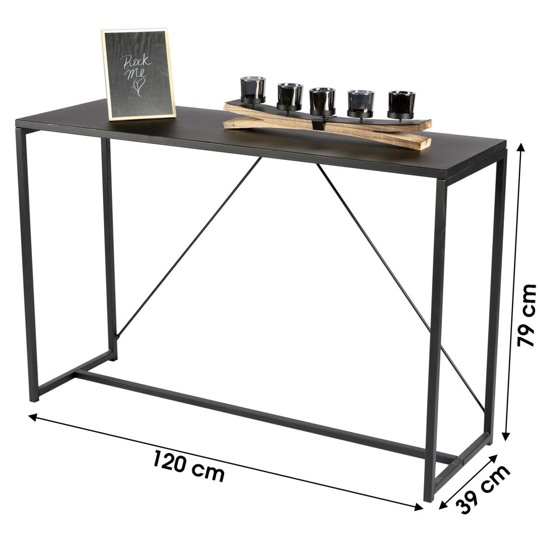 Consolle stile industriale collezione SOHO – Struttura in metallo nero, colore nero, dimensioni 120x39x79 cm