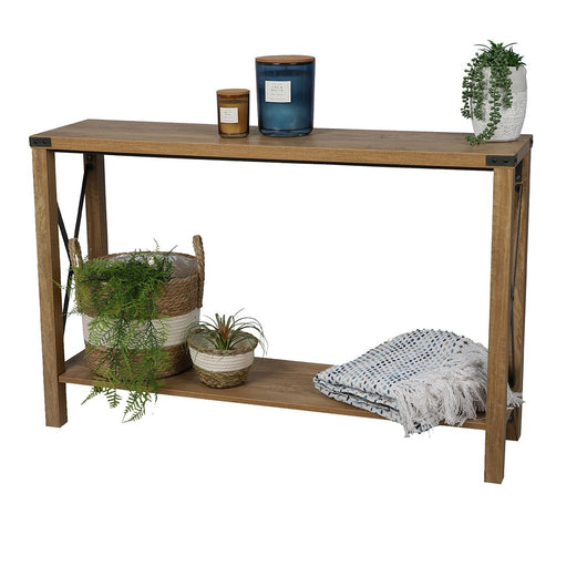 Consolle stile industriale collezione BIRKIN. Color rovere, struttura robusta in metallo nero.