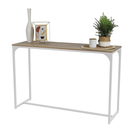 Consolle stile industriale collezione PUEBLO. Color rovere, struttura robusta in metallo bianco.