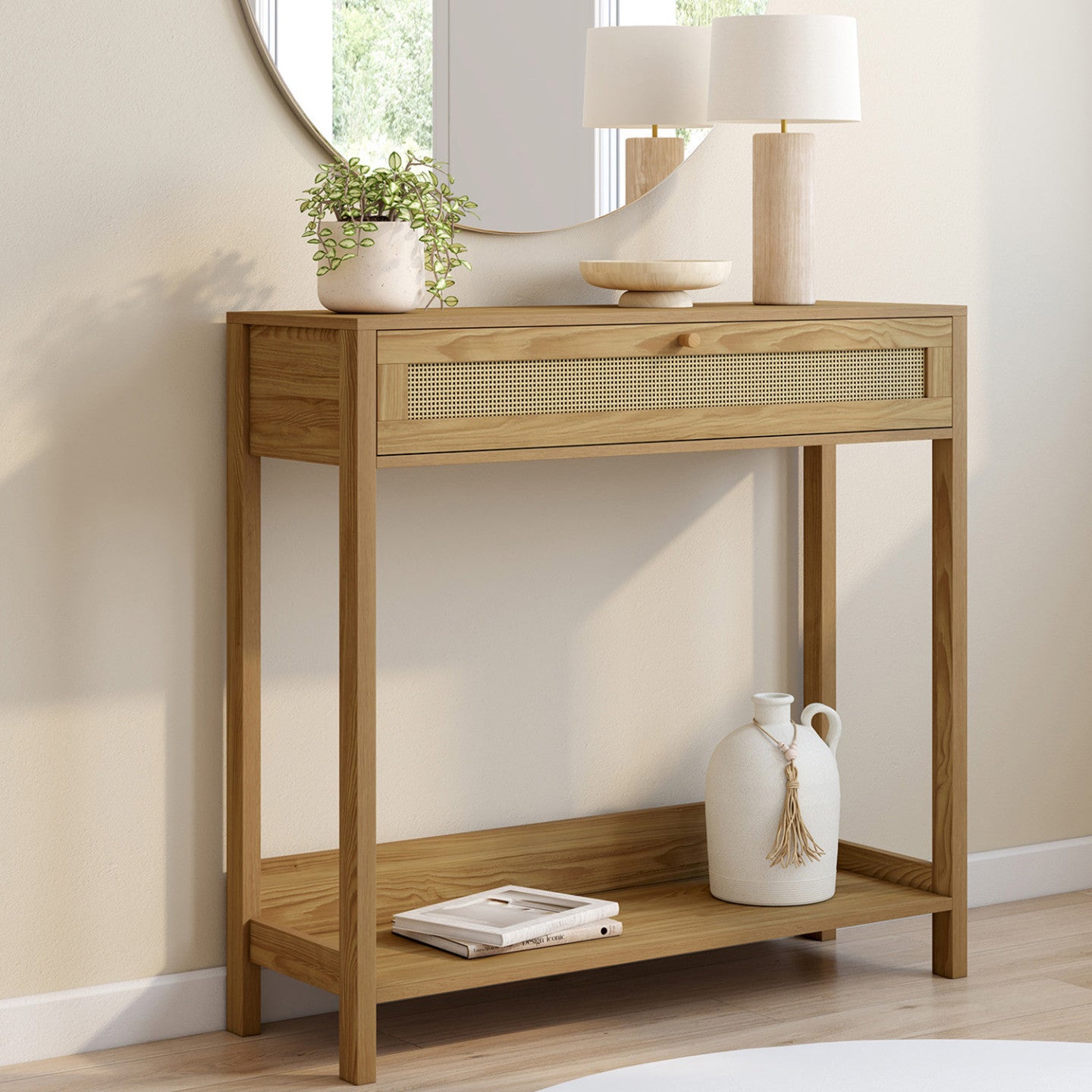 IDMarket - Consolle a 1 cassetto HANAE effetto canna naturale