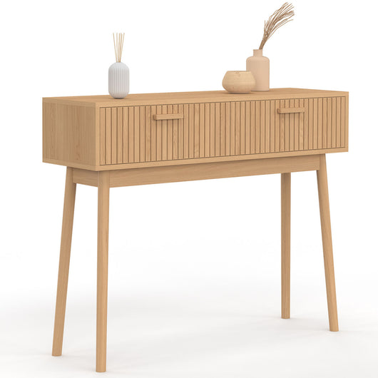 IDMarket - Consolle a 2 cassetti JULIETTE con doghe in legno color rovere