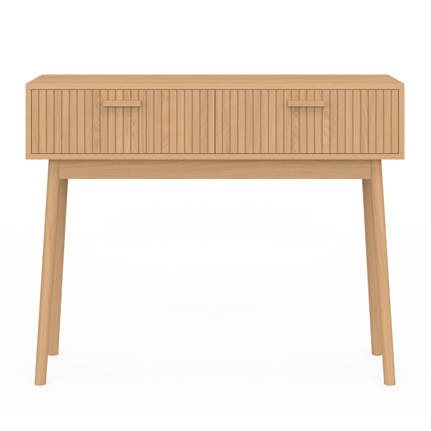 IDMarket - Consolle a 2 cassetti JULIETTE con doghe in legno color rovere