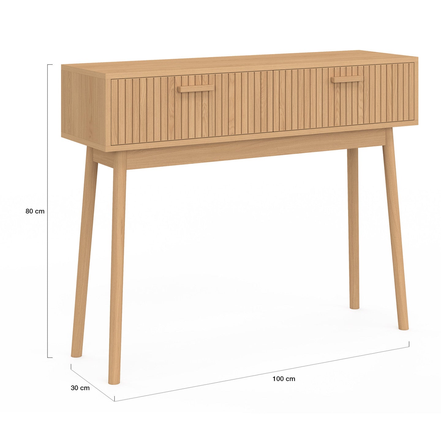 IDMarket - Consolle a 2 cassetti JULIETTE con doghe in legno color rovere