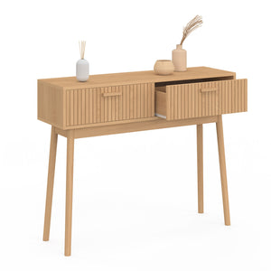 IDMarket - Consolle a 2 cassetti JULIETTE con doghe in legno color rovere