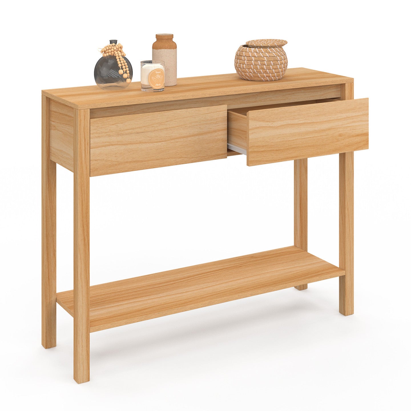 IDMarket - Consolle a 2 cassetti TOSCANE con 1 ripiano effetto teak