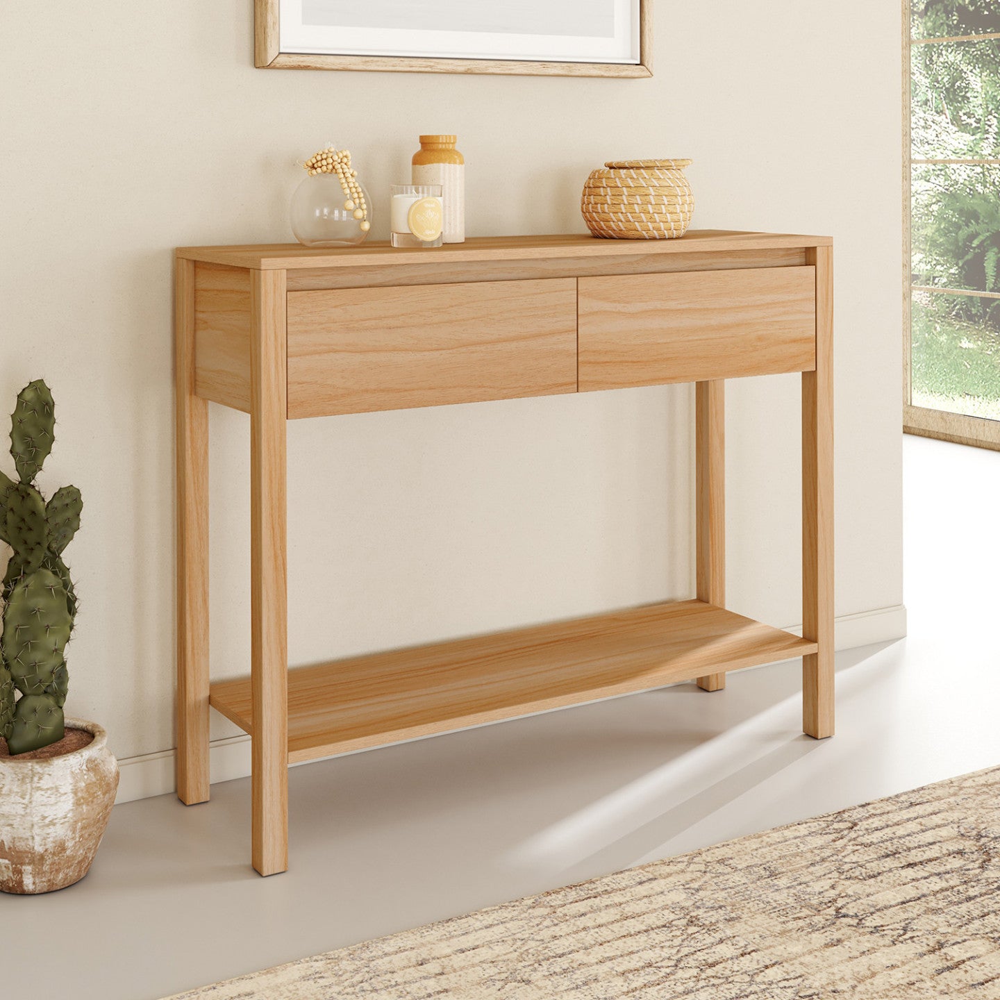 IDMarket - Consolle a 2 cassetti TOSCANE con 1 ripiano effetto teak