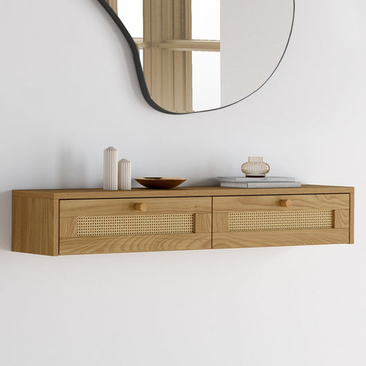 IDMarket - Consolle a muro a 2 cassetti HANAE, effetto canna naturale