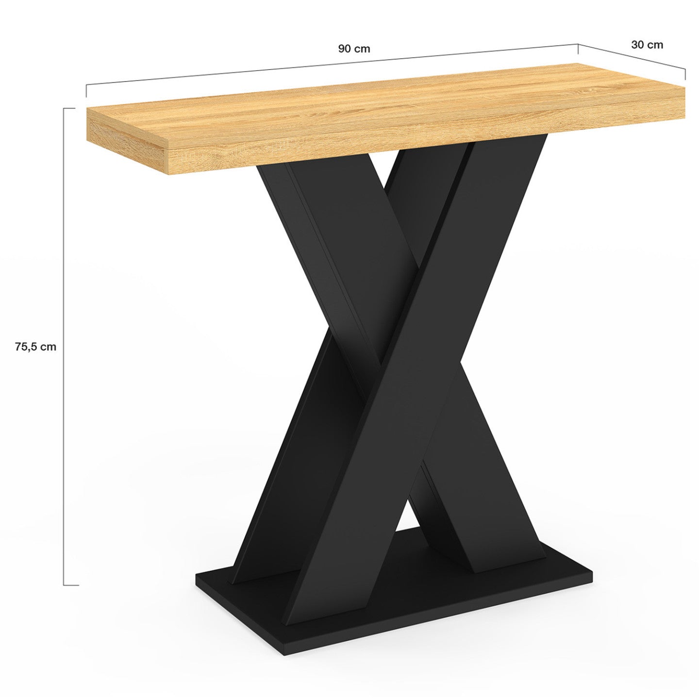 IDMarket - Consolle ALICIA con piano in legno e gamba a X nera