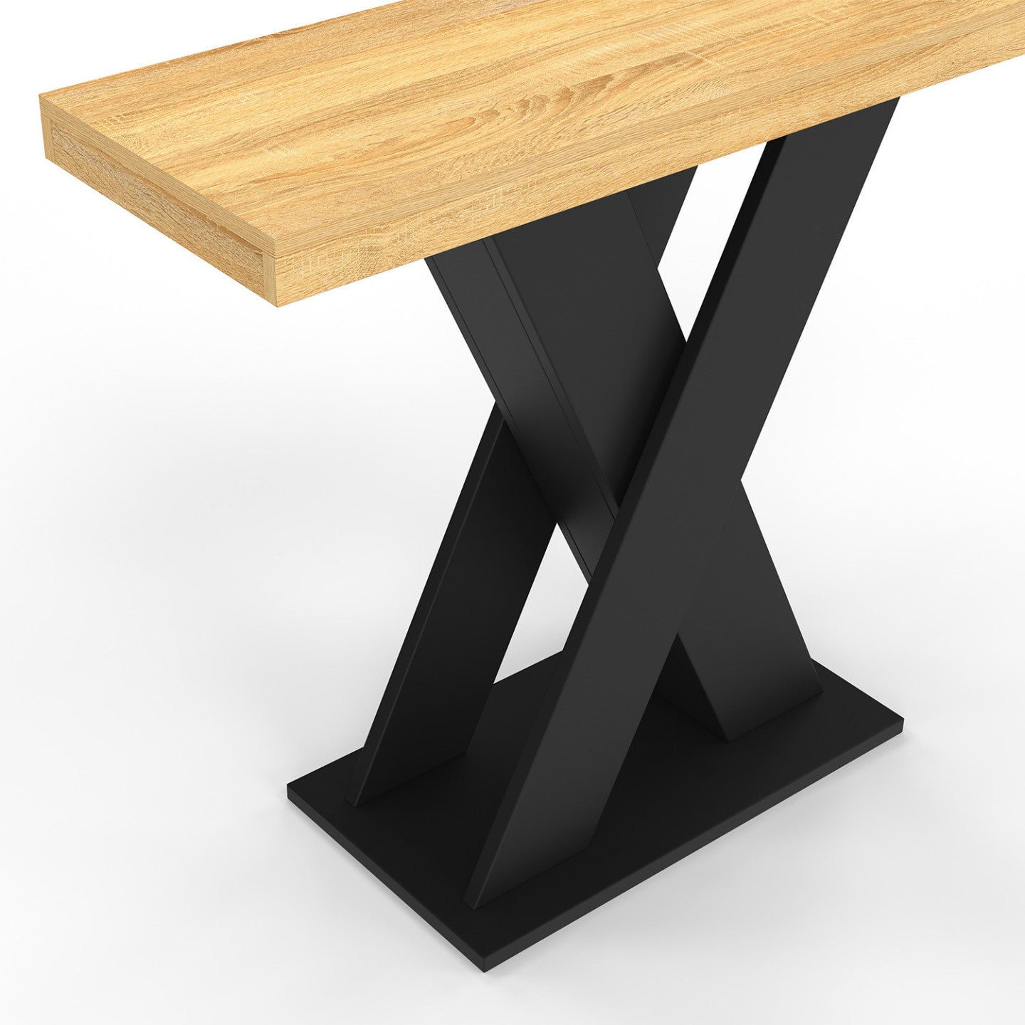 IDMarket - Consolle ALICIA con piano in legno e gamba a X nera
