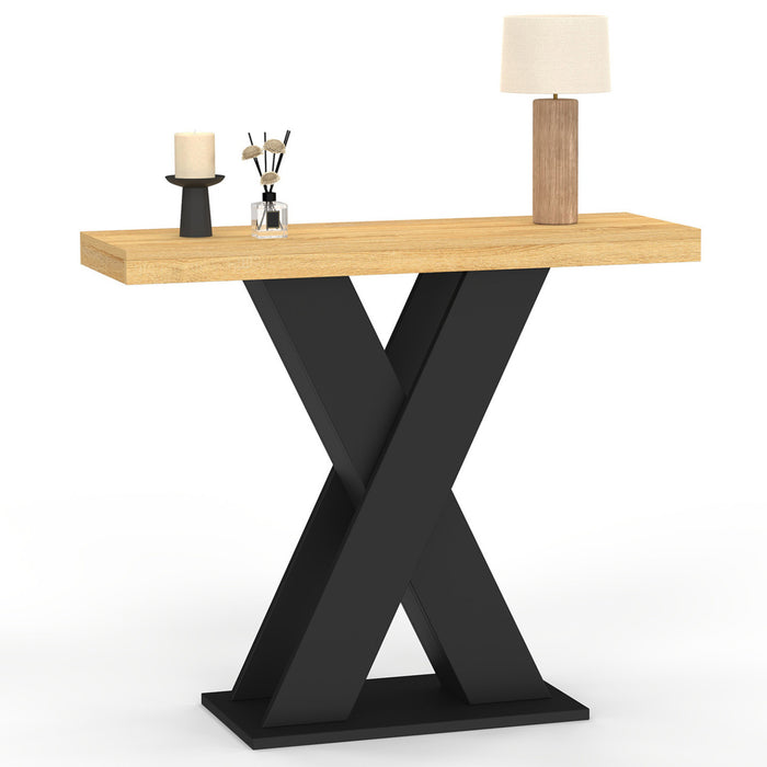 IDMarket - Consolle ALICIA con piano in legno e gamba a X nera