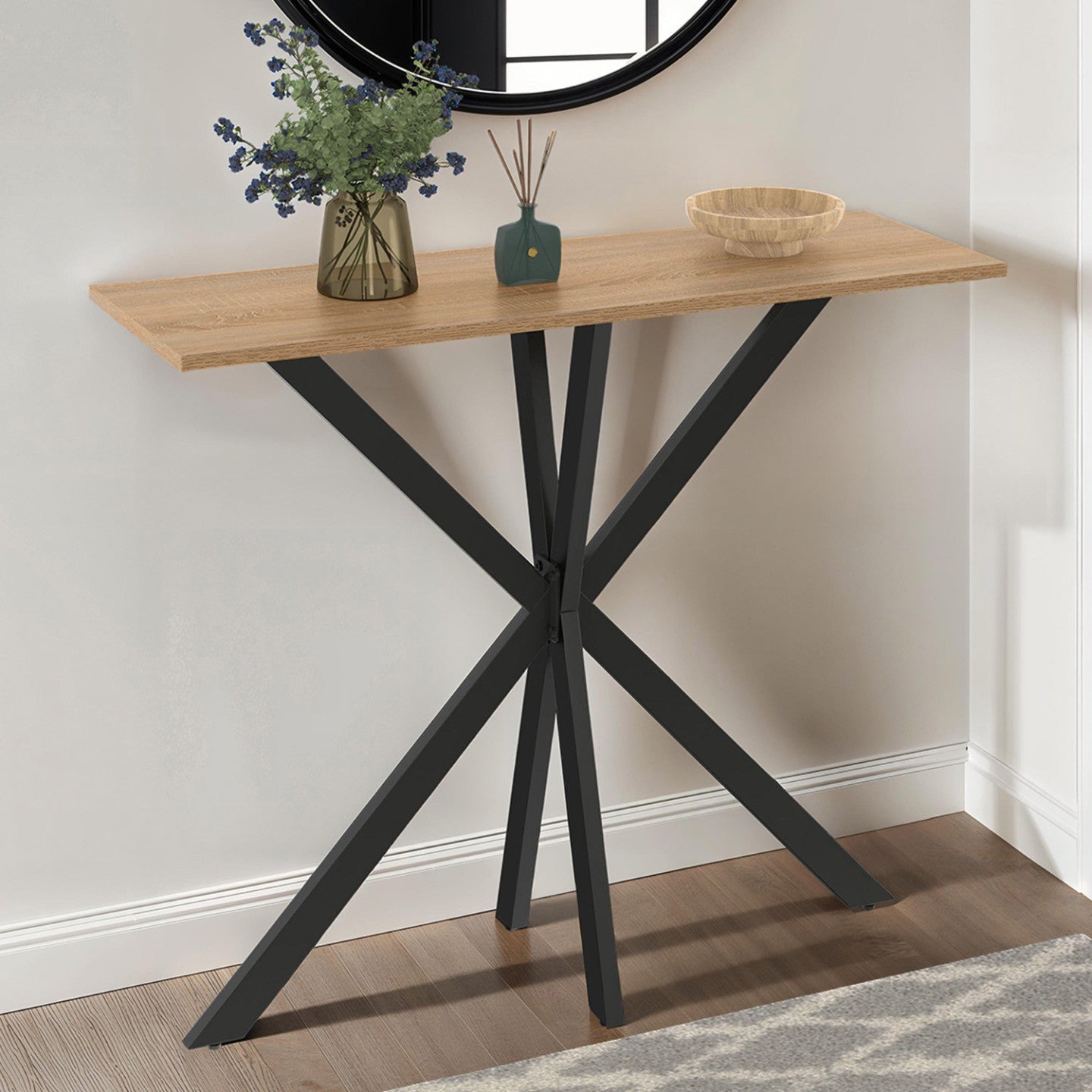 IDMarket - Consolle ALIX in legno e gambe a ragno nere