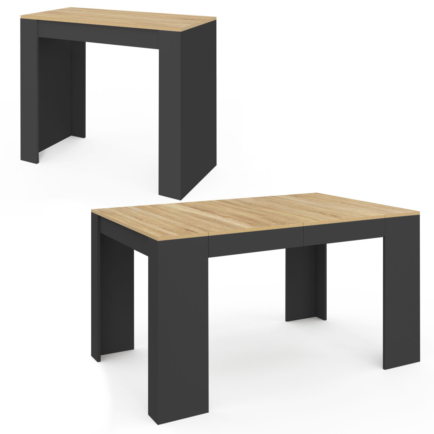 IDMarket - Consolle allungabile a 6 posti ORLANDO, 140 cm, legno nero e impiallacciato faggio