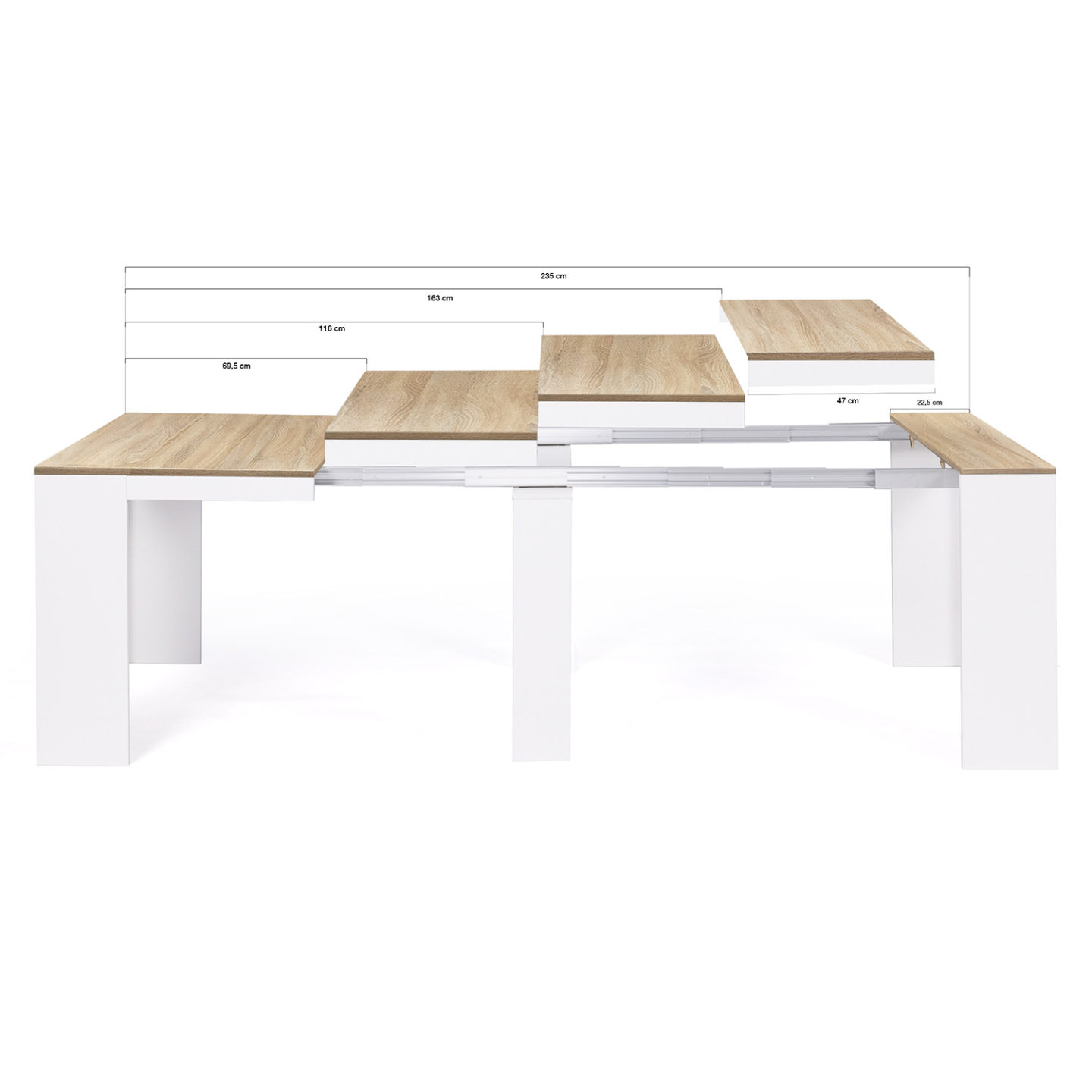 IDMarket - Consolle allungabile ORLANDO, 10 persone, 235 cm, finitura legno bianco e faggio