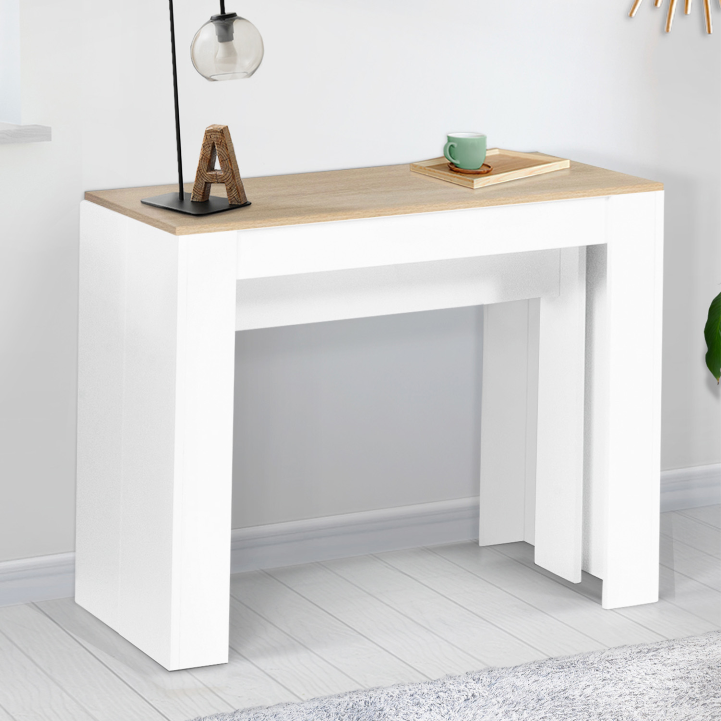 IDMarket - Consolle allungabile ORLANDO, 10 persone, 235 cm, finitura legno bianco e faggio