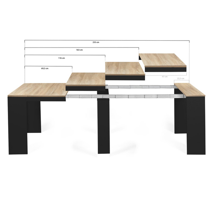 IDMarket - Consolle allungabile ORLANDO, 10 persone, 235 cm, finitura legno nero e faggio