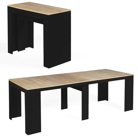 IDMarket - Consolle allungabile ORLANDO, 10 persone, 235 cm, finitura legno nero e faggio