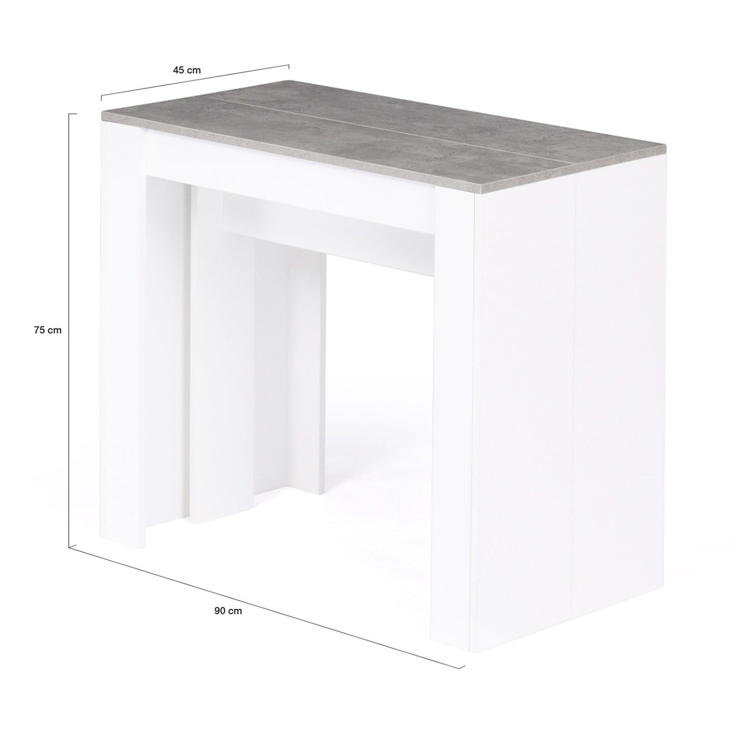 IDMarket - Consolle allungabile ORLANDO, 10 persone, 235 cm, legno bianco ed effetto cemento