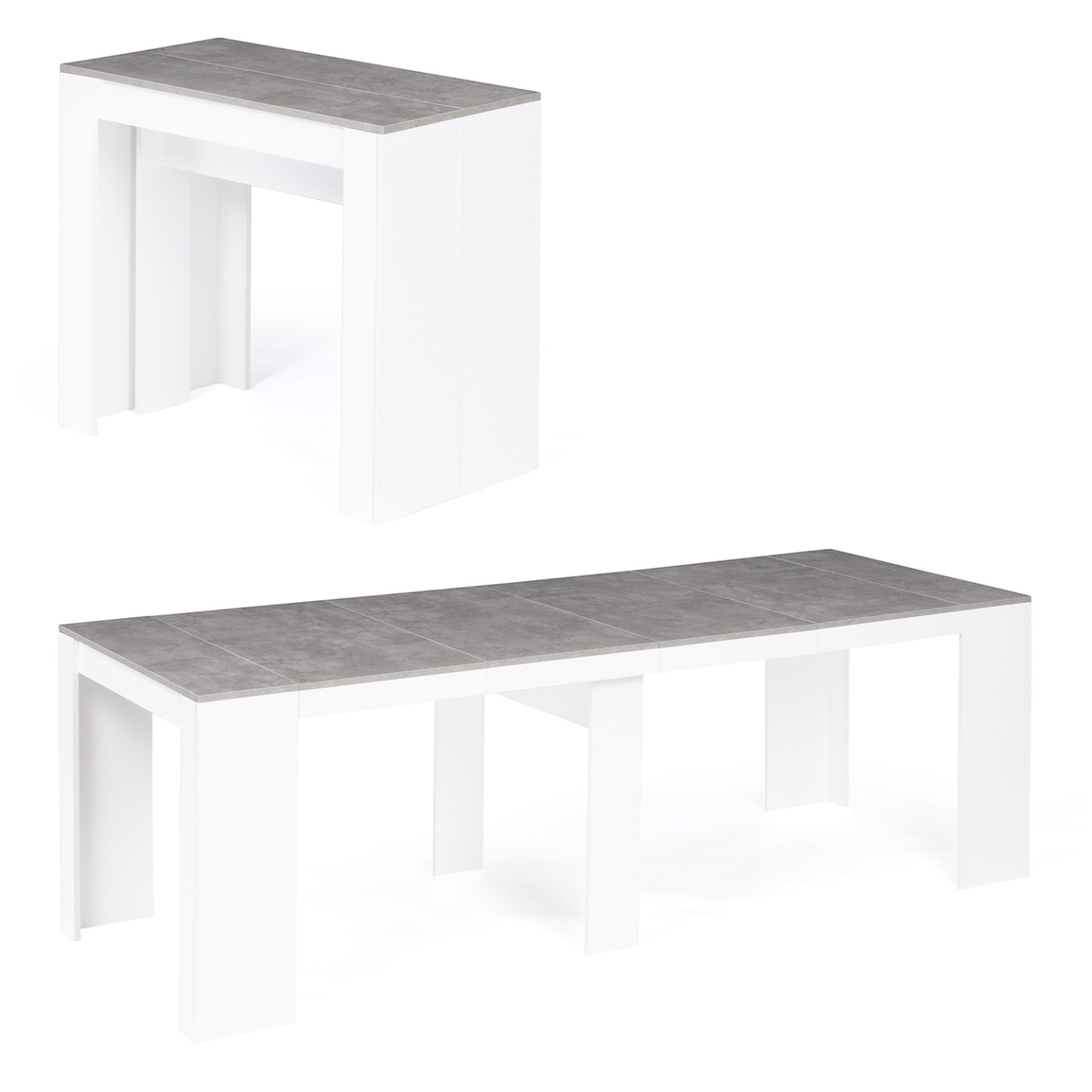 IDMarket - Consolle allungabile ORLANDO, 10 persone, 235 cm, legno bianco ed effetto cemento