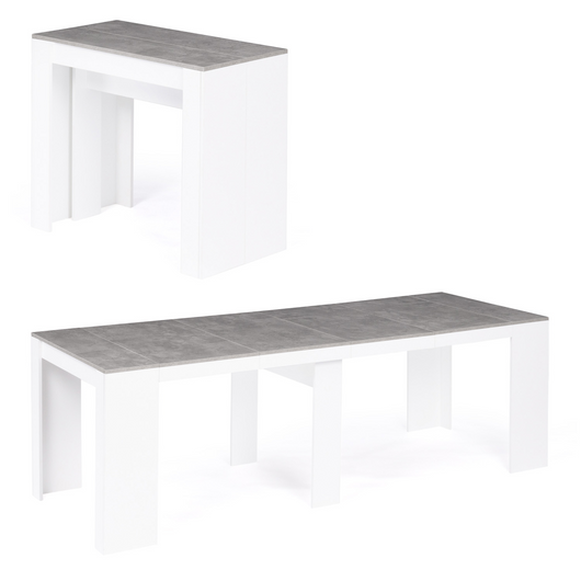 IDMarket - Consolle allungabile ORLANDO, 10 persone, 235 cm, legno bianco ed effetto cemento