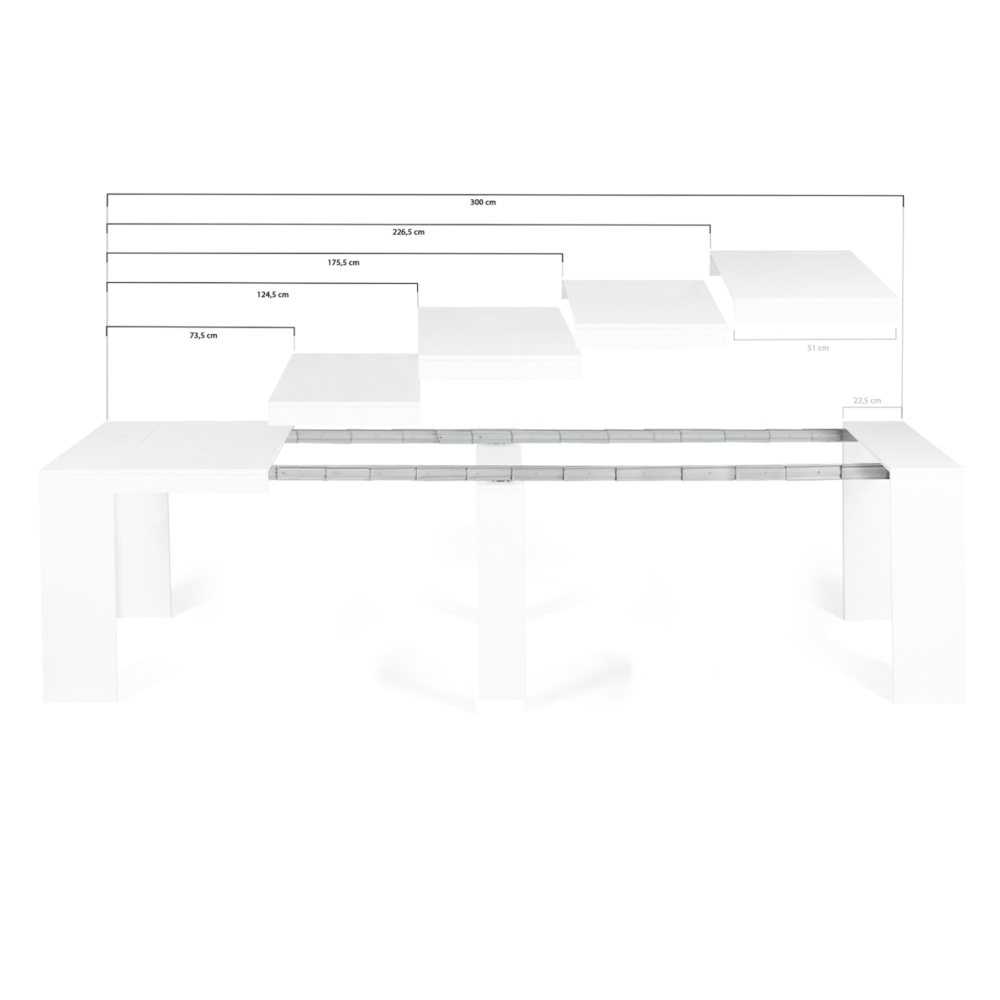 IDMarket - Consolle allungabile ORLANDO, 14 persone, 300 cm, legno bianco