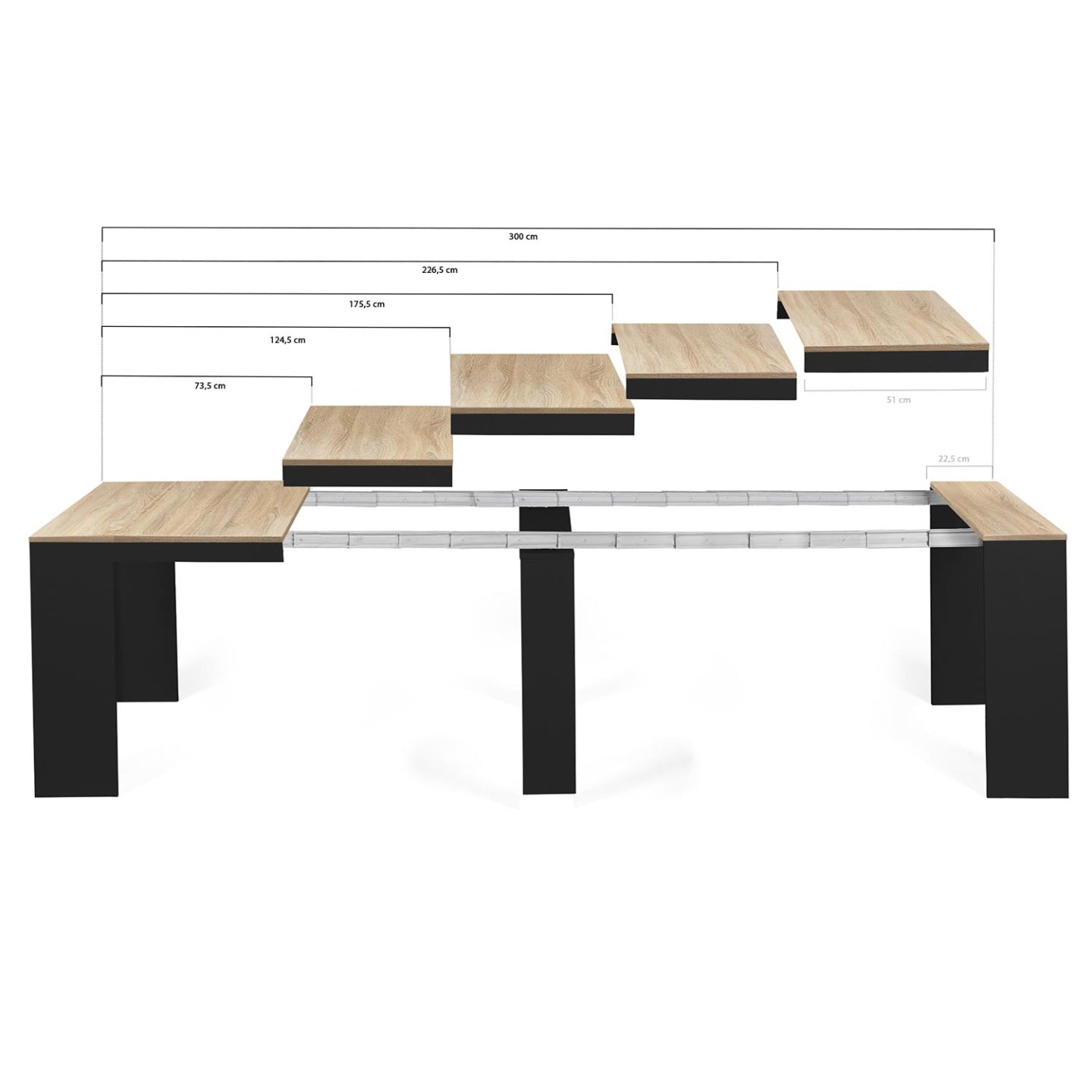 IDMarket - Consolle allungabile ORLANDO, 14 persone, 300 cm, legno nero e impiallacciato faggio