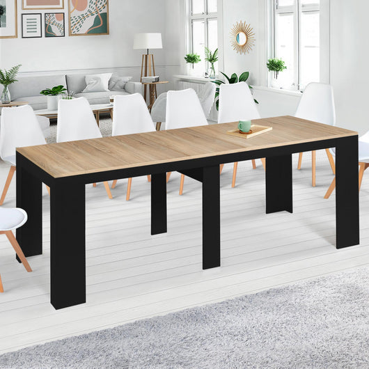IDMarket - Consolle allungabile ORLANDO, 14 persone, 300 cm, legno nero e impiallacciato faggio