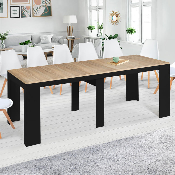 IDMarket - Consolle allungabile ORLANDO, 14 persone, 300 cm, legno nero e impiallacciato faggio