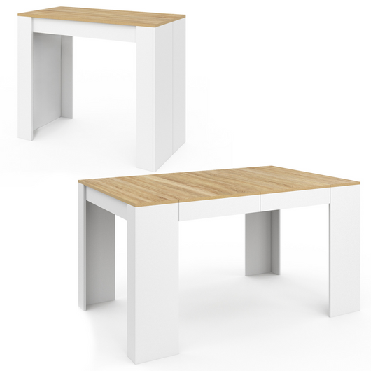 IDMarket - Consolle allungabile ORLANDO 6 posti 140 cm legno bianco e faggio impiallacciato