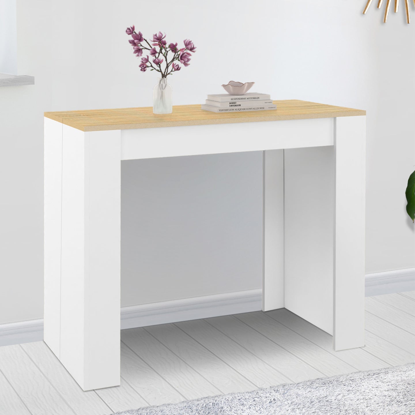 IDMarket - Consolle allungabile ORLANDO 6 posti 140 cm legno bianco e faggio impiallacciato