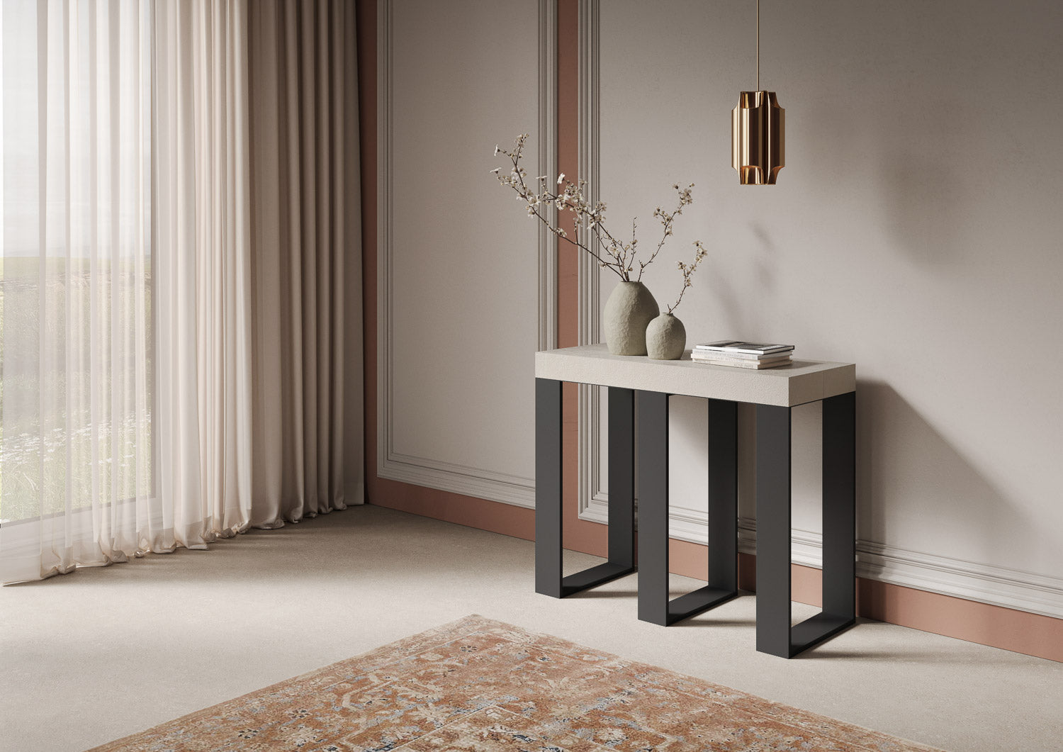 Consolle Allungabile 90-196x40x77 cm Sintesi Small Premium Cashmere Telaio Antracite