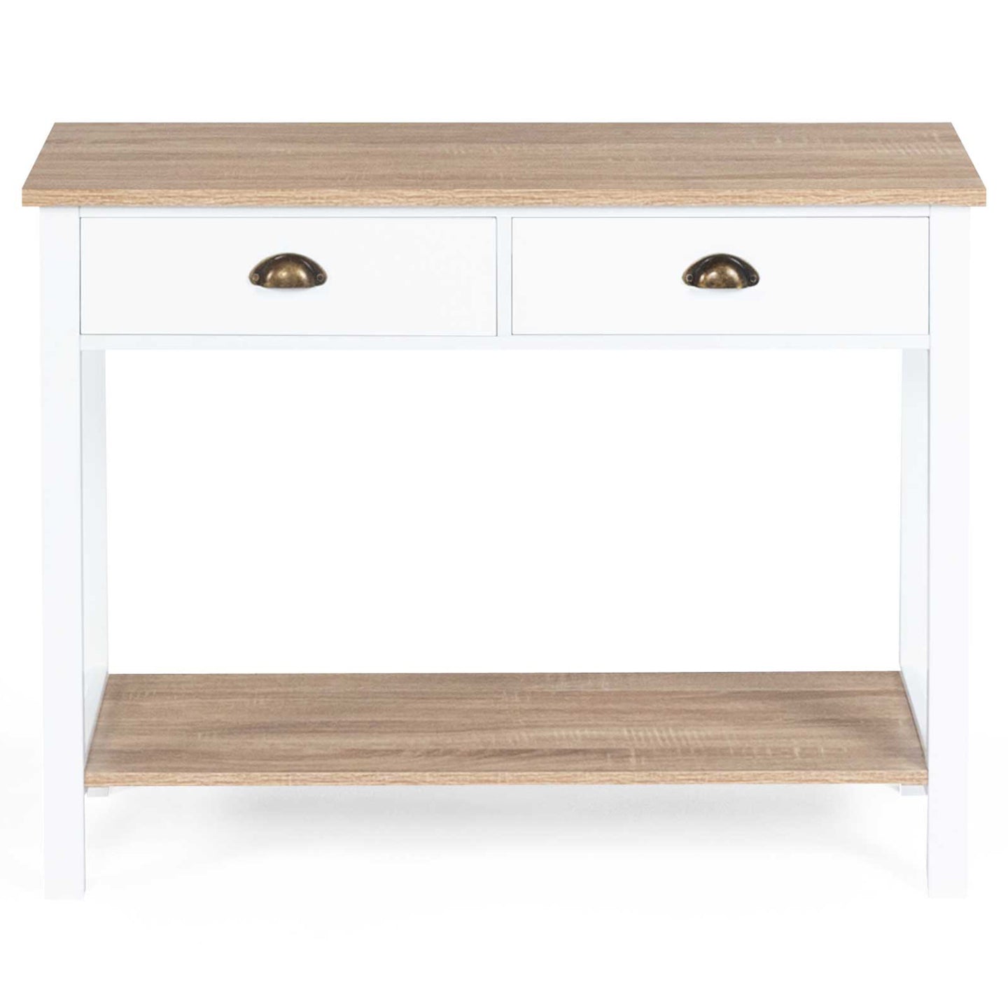 IDMarket - Consolle country a 2 cassetti ISIS 1 ripiano legno e bianco