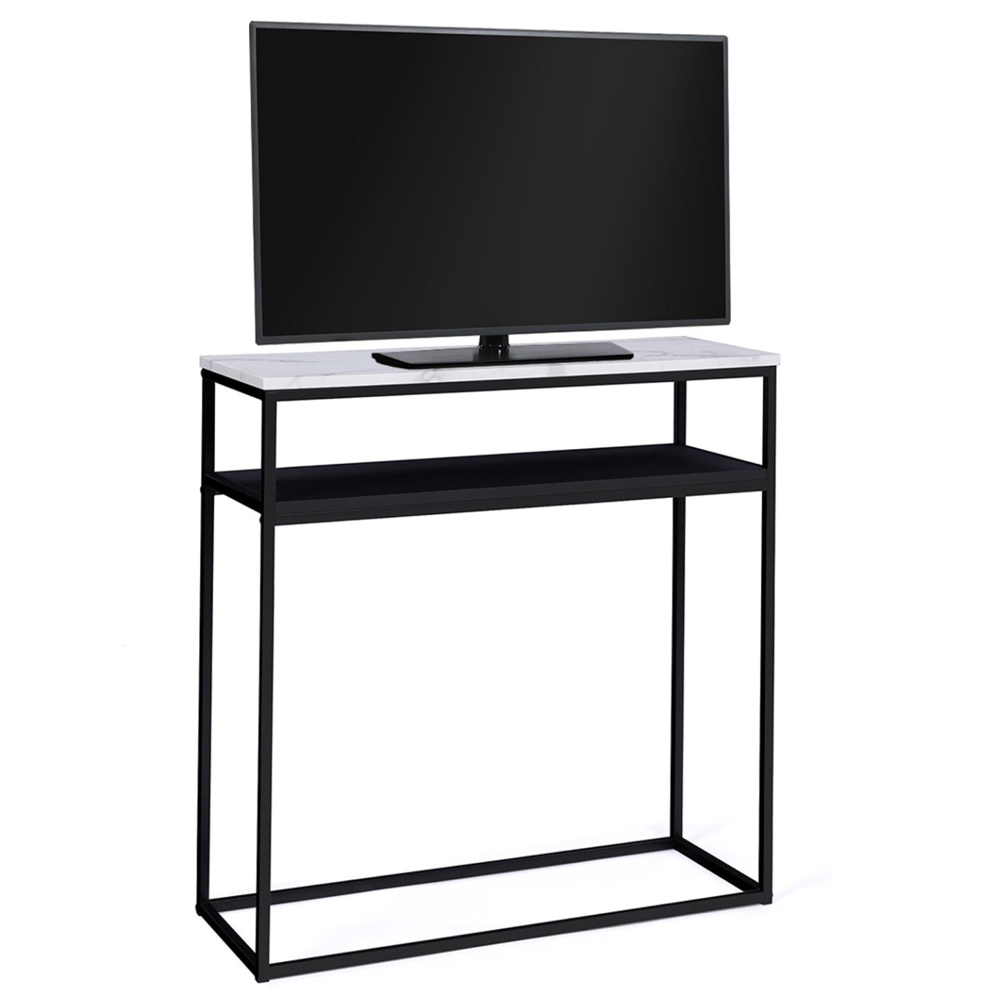 IDMarket - Consolle doppia effetto marmo e legno nero, base in metallo ALASKA