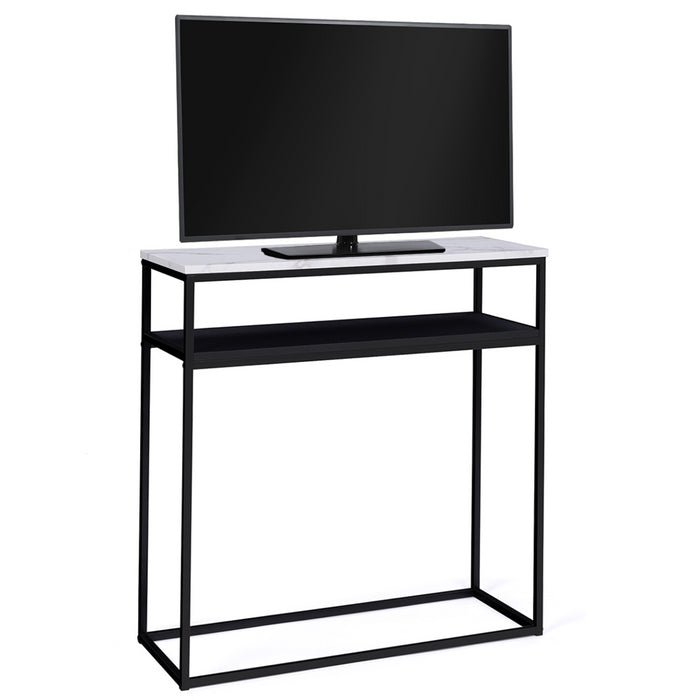 IDMarket - Consolle doppia effetto marmo e legno nero, base in metallo ALASKA