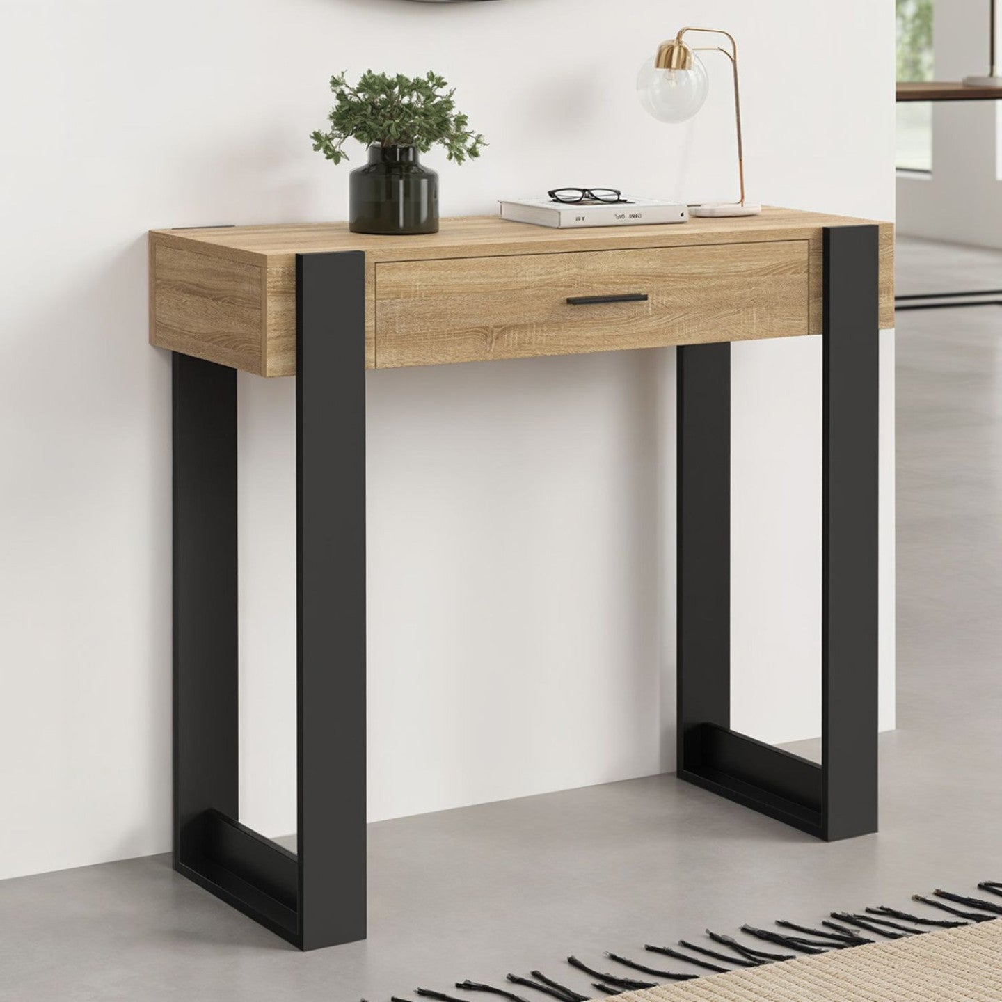 IDMarket - Consolle PHOENIX in legno e nero a 1 cassetto