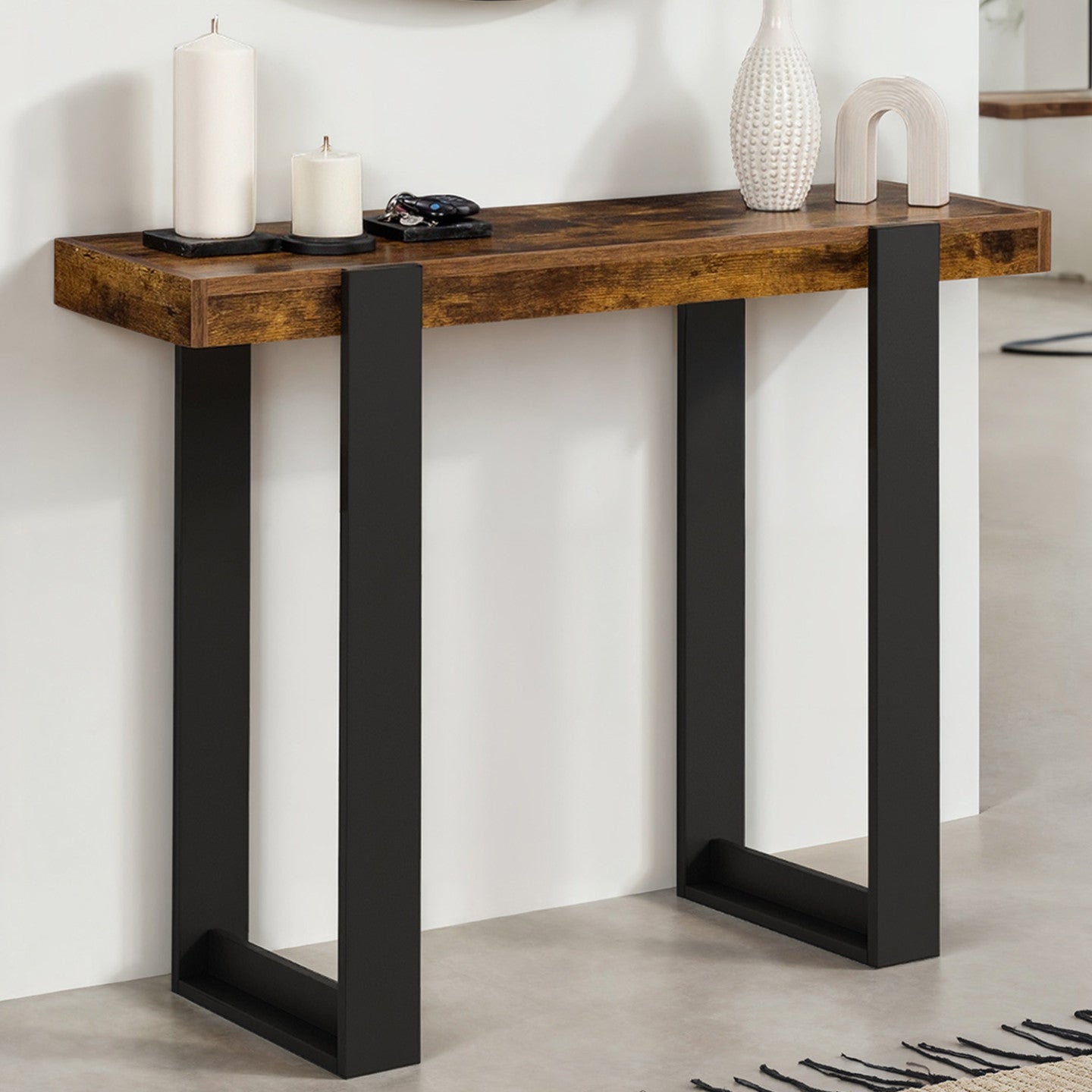 IDMarket - Consolle PHOENIX in legno effetto invecchiato e nero