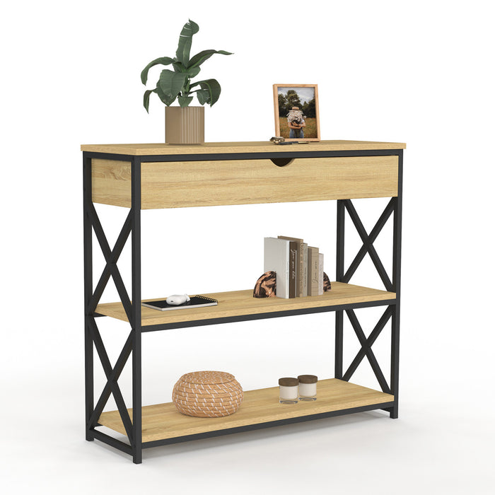 IDMarket - Consolle WAYNE a 1 cassetto con 2 ripiani, design industriale