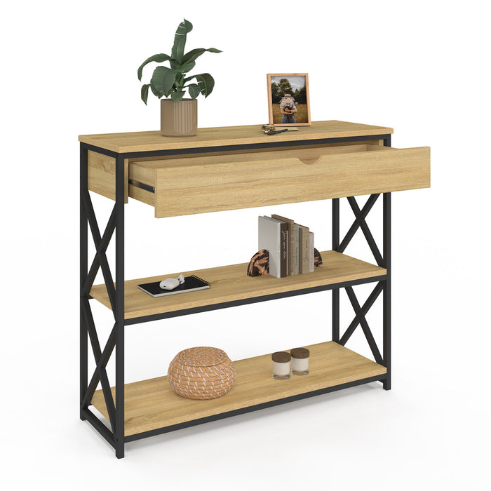 IDMarket - Consolle WAYNE a 1 cassetto con 2 ripiani, design industriale