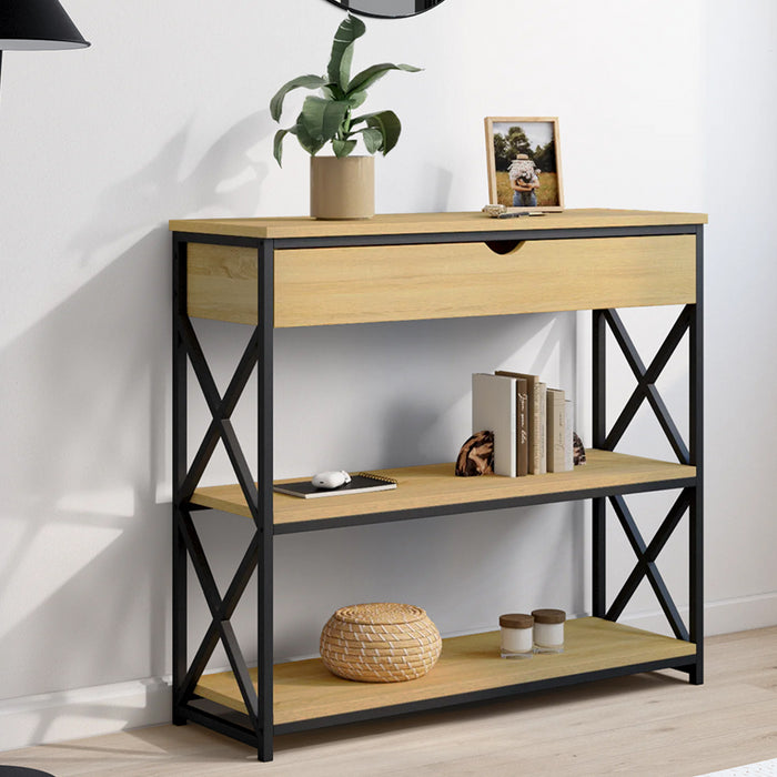 IDMarket - Consolle WAYNE a 1 cassetto con 2 ripiani, design industriale