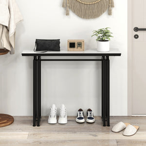 Consolle 110cm con piano in finto marmo e struttura in metallo per impieghi gravosi, Tavolino lungo per divano Nero-Consolle