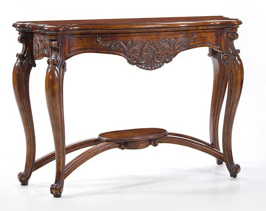 Consolle  barocca 1 cassetto in legno tinta noce sagomata e intagliata misura l.130 p.42 h.88