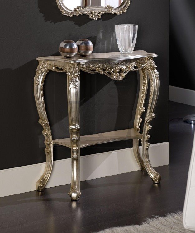 Consolle barocca in foglia argento misura  l.86 x h. 83 x  p.29