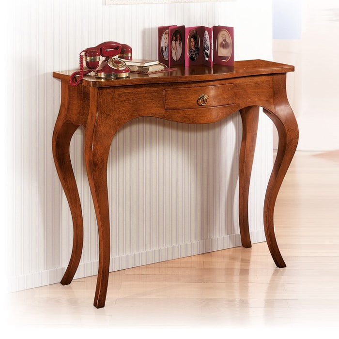 Consolle in legno massello 1 cassetto tinta noce  l.103 p.41 h.90