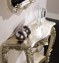 Consolle barocca in foglia argento misura  l.86 x h. 83 x  p.29