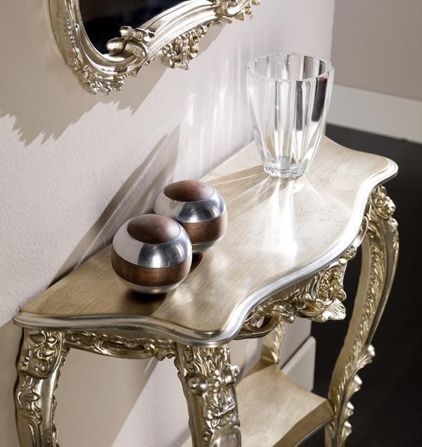 Consolle barocca in foglia argento misura  l.86 x h. 83 x  p.29