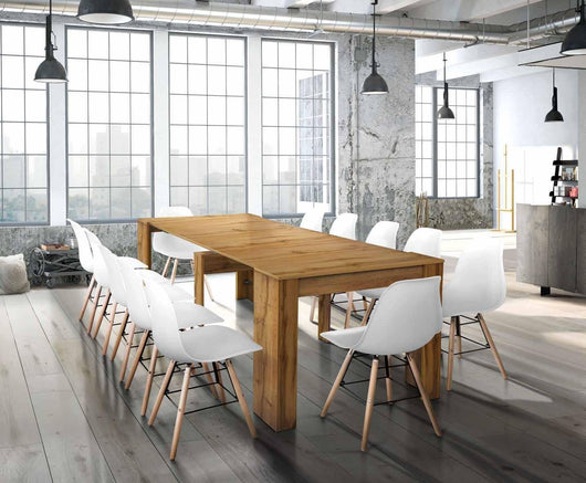 Consolle-tavolo finitura bianco nobilitato con 4 allunghe da 45 cm misura l.90 p.50 h.75