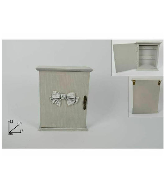 Contenitore Box Cassetta Porta Chiavi Portachiavi In Legno Con Fiocco 17x22x6.5cm         