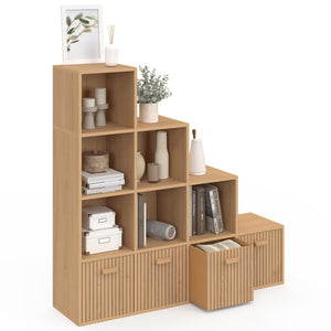 IDMarket - Contenitore LORYS JULIETTE a 4 livelli ad effetto doghe con 4 cassetti in tessuto